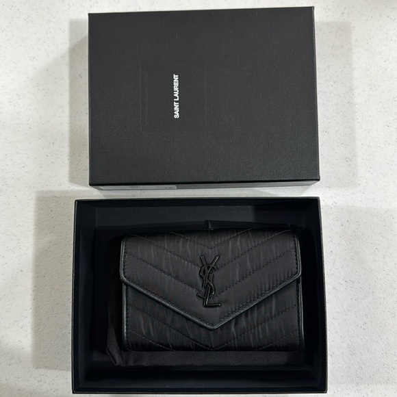 YSL Cassandra Nylon Small Envelope Wallet Quilted Black with Box and Dust Bag - Picture 7 of 14